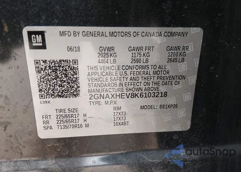 2019 Chevrolet Equinox Ls из США, поврежденный, VIN 2GNAXHEV8K6103218